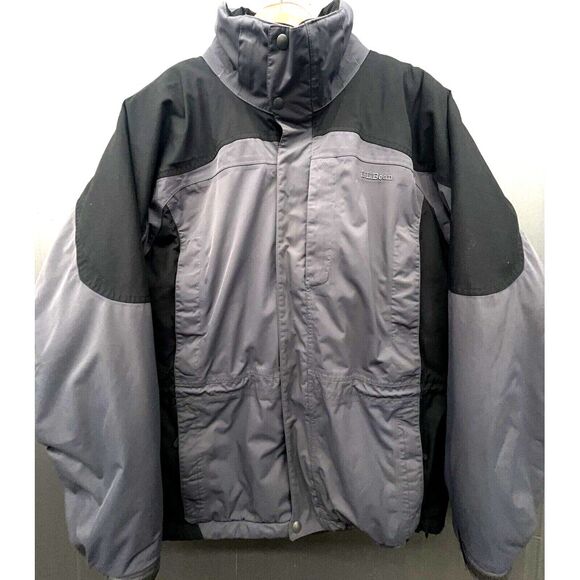 LL Bean Jacket Men L Grey Black Rugged Ridge Parka Weatherproof Coat NO Hood - Picture 3 of 16